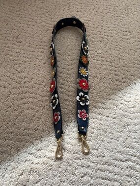 Decorative Navy Floral Leather Bag Strap - Multicolor Flowers